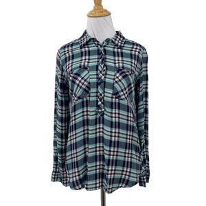 Lucky Brand Live In Love Top Womens XS Extra Small Soft Plaid Button Up Modal